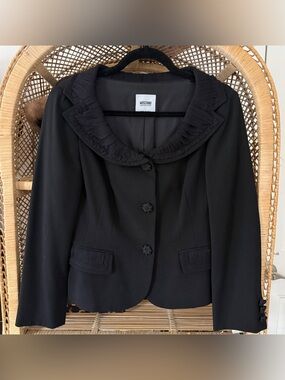 Vintage 2000s Moschino Black Virgin Wool Ruffle Collar Blazer Jacket IT 42 US